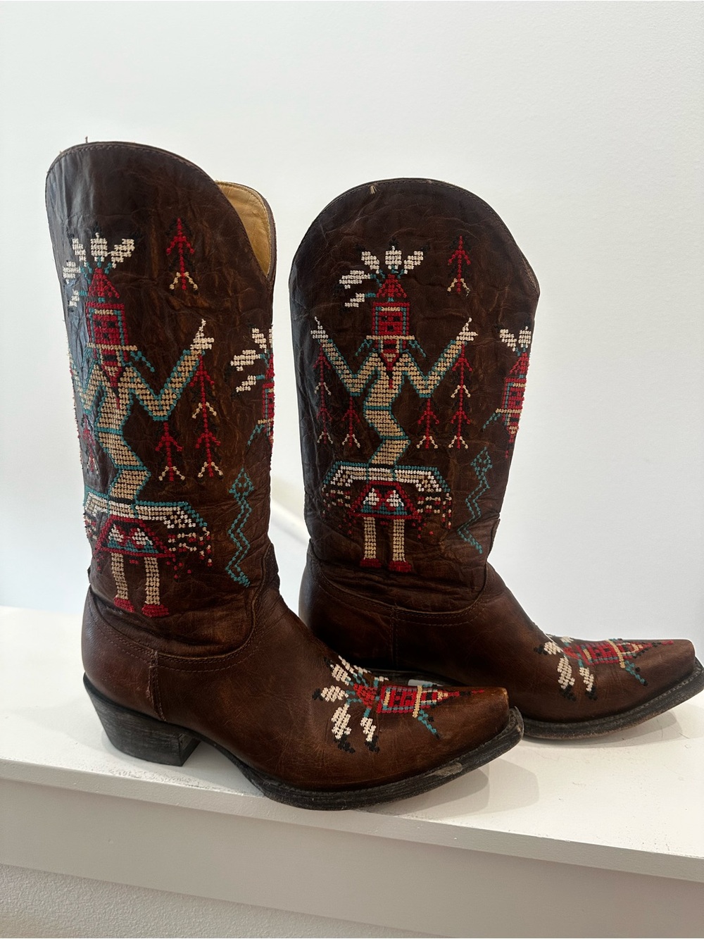 Old Gringo Kokopelli Embroidered Leather Cowboy Boots - Sz 8